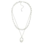 Wholesale layered Chain Link Necklace Pearl Oval Pendant L Extender L
