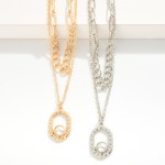 Wholesale layered Chain Link Necklace Pearl Oval Pendant L Extender L