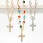 Wholesale linked Glass Crystal Stations Necklace Rhinestone Cross Pendant L Exte