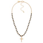 Wholesale semi Precious Stone Beaded Necklace Metal Bamboo Cross Pendant L Exten