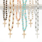 Wholesale semi Precious Stone Beaded Necklace Metal Bamboo Cross Pendant L Exten