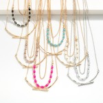 Wholesale layered Chain Link Necklace Hammered Metal Arch Faceted Bead Details L