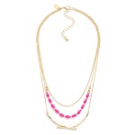 Wholesale layered Chain Link Necklace Hammered Metal Arch Faceted Bead Details L