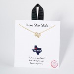 Wholesale dainty Chain Link Necklace Cubic Zirconia Studded Texas State Pendant
