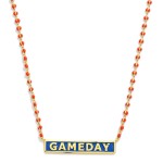 Gold Dipped Chain Link Necklace Featuring Beaded Stations and "GAMEDAY" Bar Pendant 

- Gold Dipped
- Made in Korea
- Approximately 16.5" L
- Extender 1" L