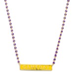 Gold Dipped Chain Link Necklace Featuring Beaded Stations and "GAMEDAY" Bar Pendant 

- Gold Dipped
- Made in Korea
- Approximately 16.5" L
- Extender 1" L