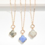 Wholesale gold Chain Link Necklace Linked Hollow Clover Stone Clover Pendant L