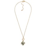 Wholesale gold Chain Link Necklace Linked Hollow Clover Stone Clover Pendant L