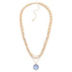 Wholesale layered Chain Link Necklace Rectangular Beads Glass Crystal Pendant L