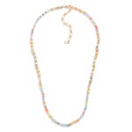 Beaded Necklace Featuring Faceted Beads & Gold Tone Square Beads 

- Approximately 14" L