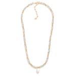 Wholesale beaded Necklace Diamond Beads Gold Tones Pearl Pendant