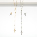 Wholesale chain Link Y Necklace Cross Pearl Stations Metal Ball Stud Earrings In