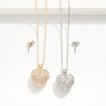 Wholesale paperclip Chain Link Necklace Puffy Rhinestone Pave Heart Pendant Meta