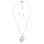 Wholesale paperclip Chain Link Necklace Puffy Rhinestone Pave Heart Pendant Meta