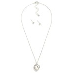Wholesale chain Link Necklace Rhinestone Heart Pendant Metal Ball Stud Earrings