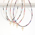 Wholesale seed Beaded Necklace Metal Cross Pendant L Extender L