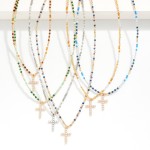 Wholesale faceted Bead Beaded Necklace Rhinestone Cross Pendant L Extender L
