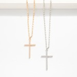 Wholesale metal Flat Chain Link Necklace Cubic Zirconia Cross Pendant L Extender