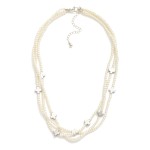 Wholesale layered Pearl Beaded Necklace Metal Criss Cross Stations L Extender l