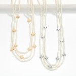Wholesale layered Pearl Beaded Necklace Metal Criss Cross Stations L Extender l