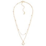 Wholesale layered Chain Link Necklace Clover Pendant Pearl Metal Bead Stations L