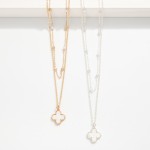 Wholesale layered Chain Link Necklace Clover Pendant Pearl Metal Bead Stations L