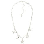 Wholesale paperclip Chain Link Charm Necklace Metal Tones Rhinestones Space Char