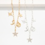 Wholesale paperclip Chain Link Charm Necklace Metal Tones Rhinestones Space Char