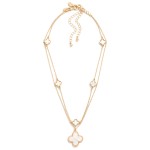 Wholesale set Two Metal Chain Link Necklaces Pearlescent Clover Stations Clover