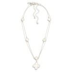 Wholesale set Two Metal Chain Link Necklaces Pearlescent Clover Stations Clover