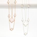 Wholesale set Two Metal Chain Link Necklaces Pearlescent Clover Stations Clover