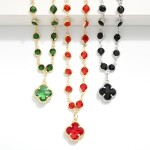 Wholesale linked Glass Crystal Station Necklace Glass Crystal Clover Pendant L E