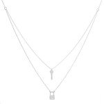 Wholesale set Two Dainty Chain Link Friendship Necklaces Key Lock Pendants Cubic