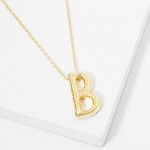 Wholesale dainty Chain Link Necklace Metal Bubble Initial Pendant Gold Dipped Hy