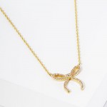 Wholesale dainty Chain Link Necklace Cubic Zirconia Bow Pendant Gold Dipped Hypo