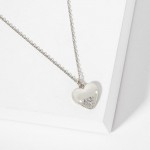 Wholesale dainty Chain Link Necklace Metal Textured Heart Pendant Cubic Zirconia