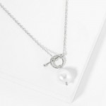 Wholesale dainty Chain Link Necklace Freshwater Pearl Pendant Toggle Clasp Gold