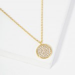 Wholesale dainty Chain Link Necklace Cubic Zirconia Studded Circle Pendant Gold