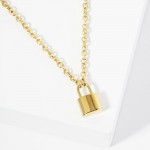 Wholesale rolo Chain Link Necklace Metal Lock Pendant Stainless Steel Tarnish Re