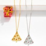 Wholesale dainty Chain Link Necklace Cubic Zirconia Christmas Tree Pendant L Ext