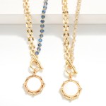 Wholesale square Chain Link Faceted Bead Necklace Toggle Clasp Reversible Coin