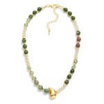 Wholesale stone Faceted Bead Beaded Necklace Metal Puffy Teardrop Pendant L Exte