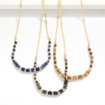 Wholesale paper Clip Chain Link Beaded Necklace Metal Tones Natural Stones L