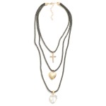 Wholesale layered Rhinestone Studded Rubber Necklace Cross Heart Pendants L Exte
