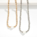 Wholesale beaded Metal Disk Necklace Pearl Rhinestone Accents L Extender L