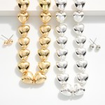 Wholesale puffy Metal Heart Necklace Metal Ball Stud Earrings Included L Extende