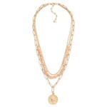 Wholesale layered Chain Link Necklace V Cut Beads Metal Coin Pendant L Extender