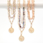 Wholesale layered Chain Link Necklace V Cut Beads Metal Coin Pendant L Extender