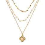 Wholesale layered Chain Link Necklace Pearl Stations Metal Clover Pendant L Exte