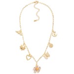 Wholesale paperclip Chain Link Charm Necklace Metal Charms Enamel Flower Pendant
